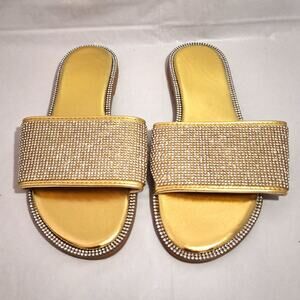 Sz 6 Gorglitter Women's Sparkly Gold Flat Open Toe Slides